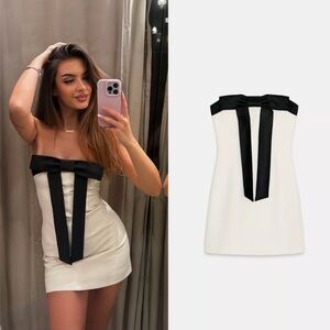 ZARA STRAPLESS BOW DRESS WHITE